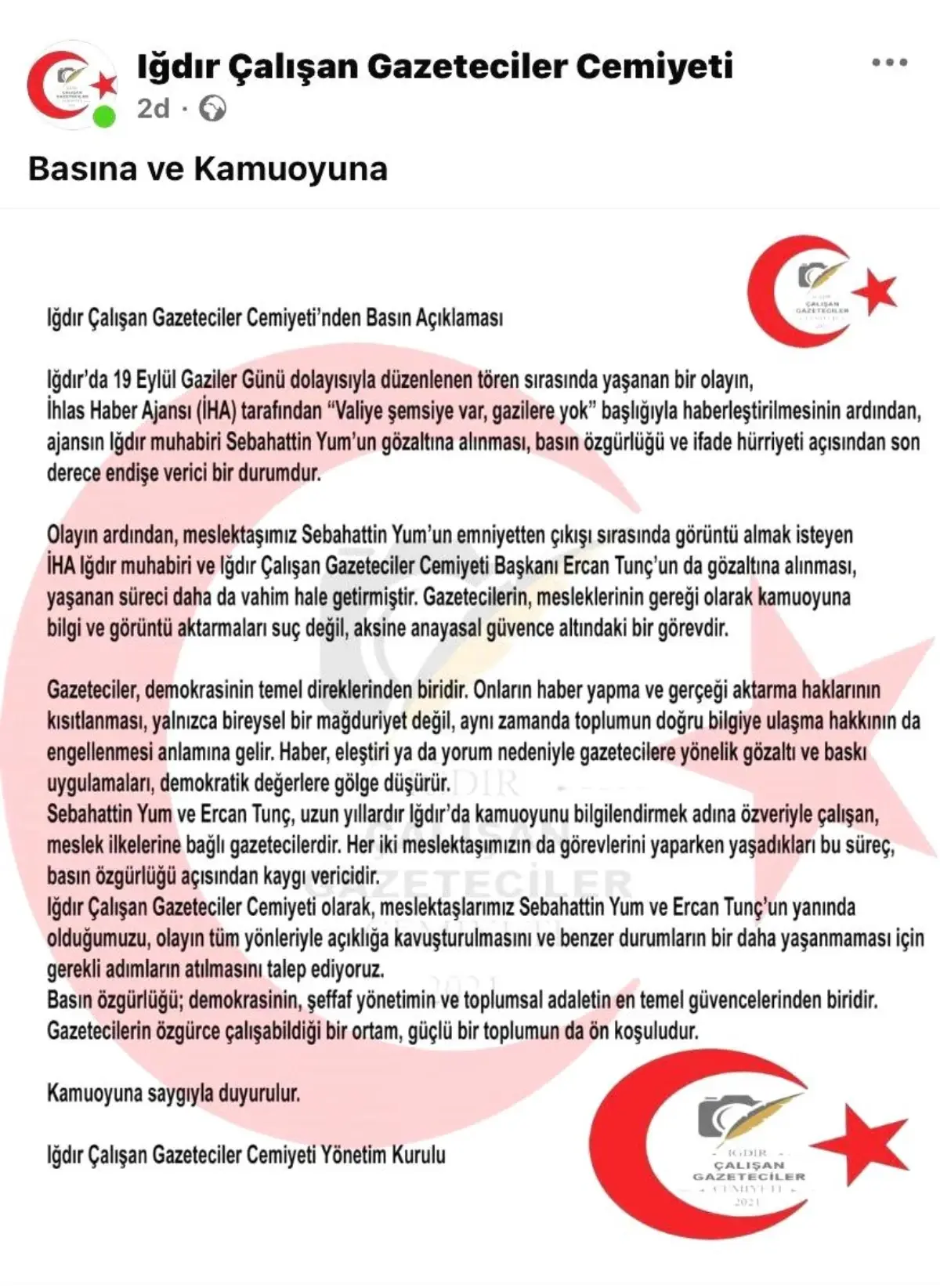 Iğdır’da Gazetecilere Gözaltı Tepkisi